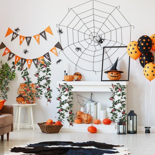 

1.75m simulation christmas leaf rattan artificial red fruit green leaves festival supplies winding rattan home graden decor