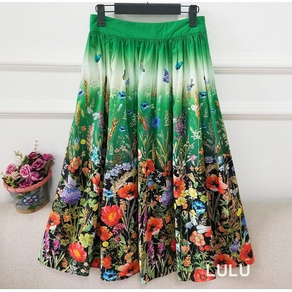 

skirts summer women's cotton big-name 3d printing floral pattern high waist pleated skirt 2021 fashion party big putty tutu xl, Black
