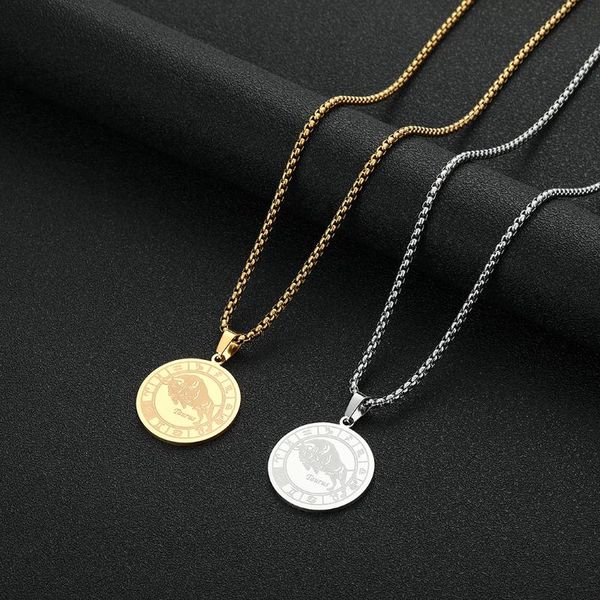 

pendant necklaces cxwind fashion 12 constellation necklace for men chain punk taurus zodiac sign stainless steel jewelry gift, Silver