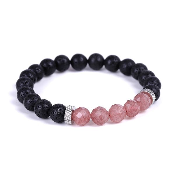 

net red jewelry 8mm round bead stone strawberry crystal amethyst cut surface bracelet quality stainless steel jewelry, Black