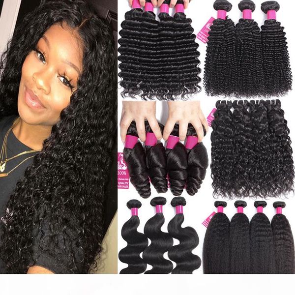 

9a brazilian human hair weave deep wave kinky curly loose water wave body straight 100% unprocessed virgin brazilain human hair extensions, Black