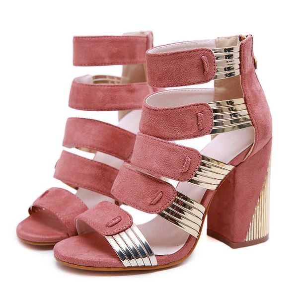 Frauen Sandalen Gladiator Platz High Heels Sommer Schuhe Frau Flock Hohl Stiefeletten Offene spitze Plattform Zipper Mode Alias Y0721