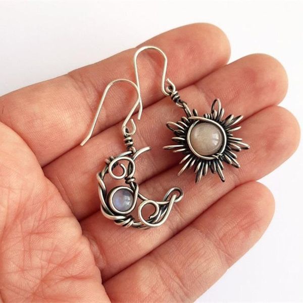 

dangle & chandelier bohemia sun and moon earrings ancient silver color crystal drop women female boho fashion jewelry gift