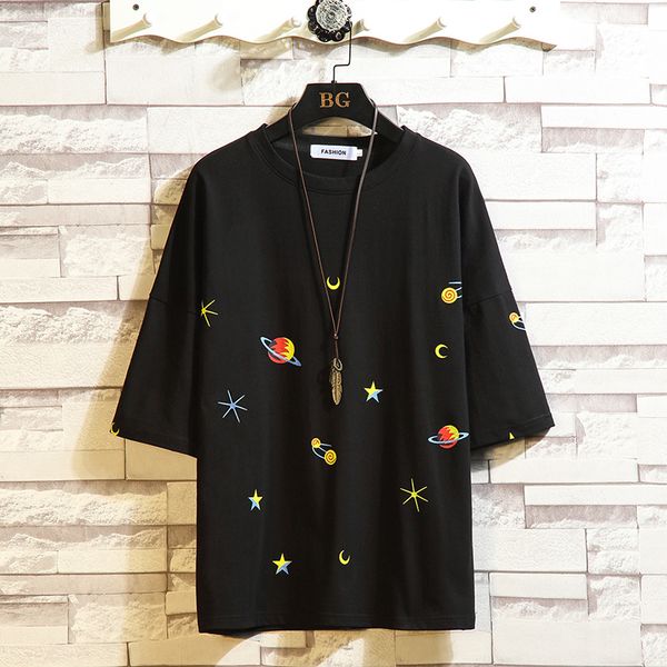 

2021 new universe-patterned shirt, japanese shirt with short sleeves, summer fashion, casual, large size fpi4, White;black