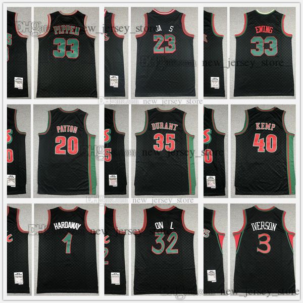 

mitchell and ness retro black grid #23 basketball jerseys stitched 20 gary 40 shawn payton kemp 35 kevin james durant pippen olajuwon ewing, Black;red