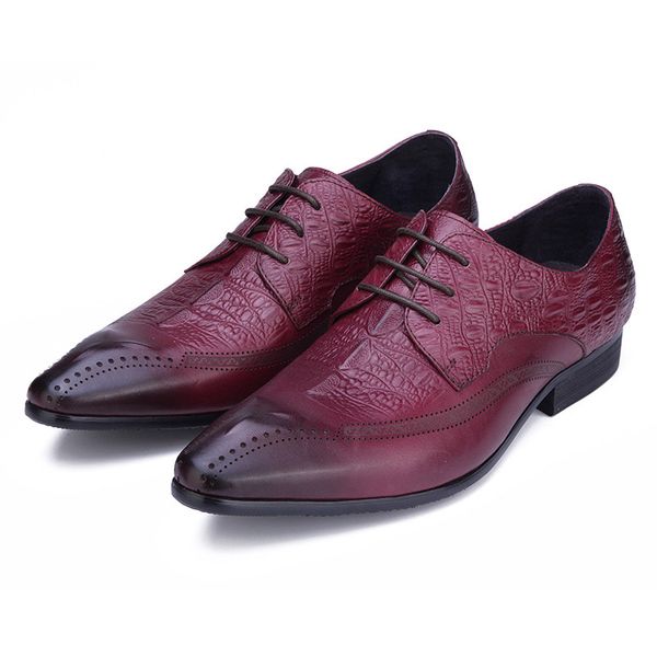 

Genuine Leather Dress Shoes Boss Business Office Lace Up Alligator Embssed Gentleman Formal Tuxeod Shoes Social Suit Shoes H41, Black