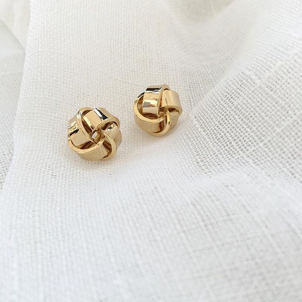 

stud gsold trendy geometric metal hollow round twisted knotted earring simple spiral women fashion charm jewelry, Golden;silver