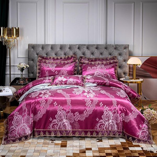 

bedding sets drop wedding duvet cover set golden jacquard lace flat sheet pillowcase 4pcs european luxury purple