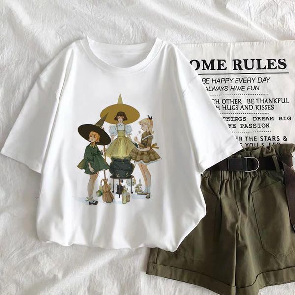 

women's t-shirt fashion witch print tee femme t-shirts women harajuku vogue tshirt graphic cartoon korean style female mujer camise, White