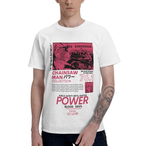 

men's t-shirts chainsaw man warrior denji power t shirt mens 100% cotton t-shirt streetwear tshirt short sleeve japan anime manga devil, White;black
