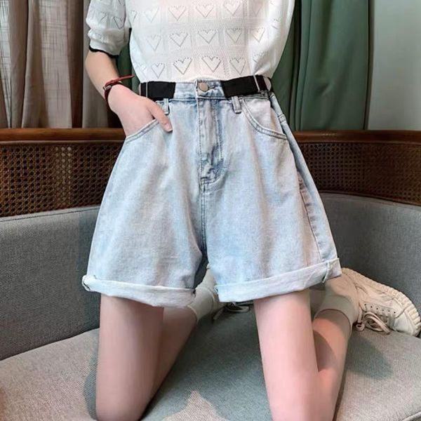 

2021 new arrivals chic fashion korean style sweet cool high waist solid single breasted outwear bud shaped short jeans, White;black