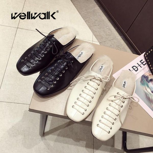 

slippers wellwalk shoes women furry ladies home winter female fur mules fluffy slides, Black