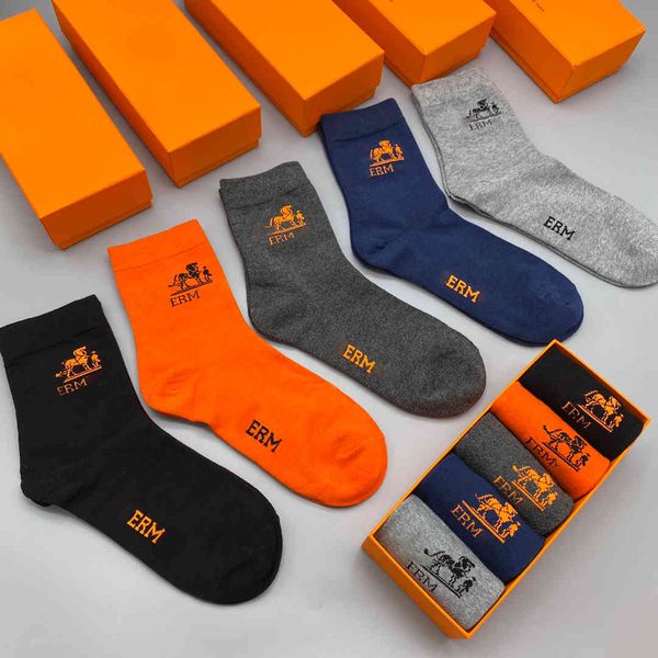 

new HERM middle tube casual business socks 90% cotton sweat-absorbent breathable deodorant versatile comfortable a box of 5 pairs, Black