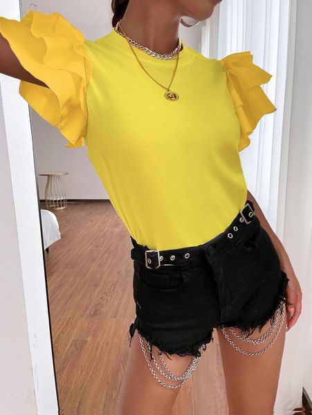 

layered butterfly sleeve tee x1io#, White