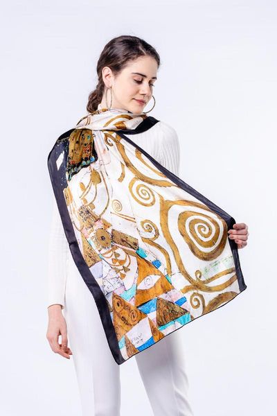 

scarves nomads felt gustav klimt expectation silk scarf, Blue;gray