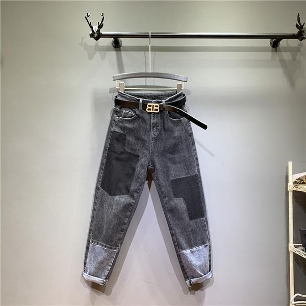 

women's jeans grey black blue color patch women spring autumn denim pants ladies streetwear boyfriend for