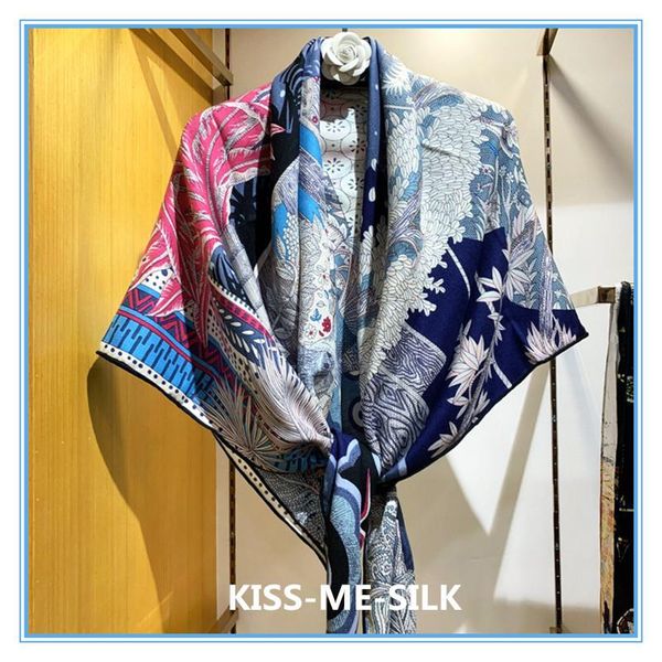 

scarves kms mid-summer night dream gentle color sun screen silk and cashmere scarf shawl warm 135*135cm/155g, Blue;gray