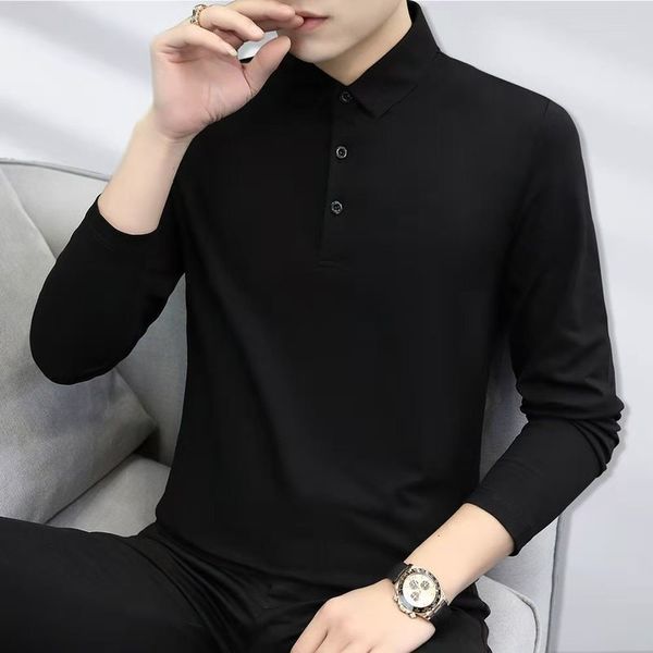 

spring and autumn men's paul long sleeve solid color base polo shirt business t-shirt professional top, White;black