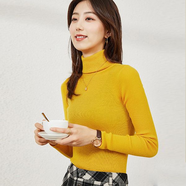 

2021 autumn winter slim turtleneck sweater basic bottoming knitwear women knitted cotton pullovers femeal jumper new wdcc, White;black