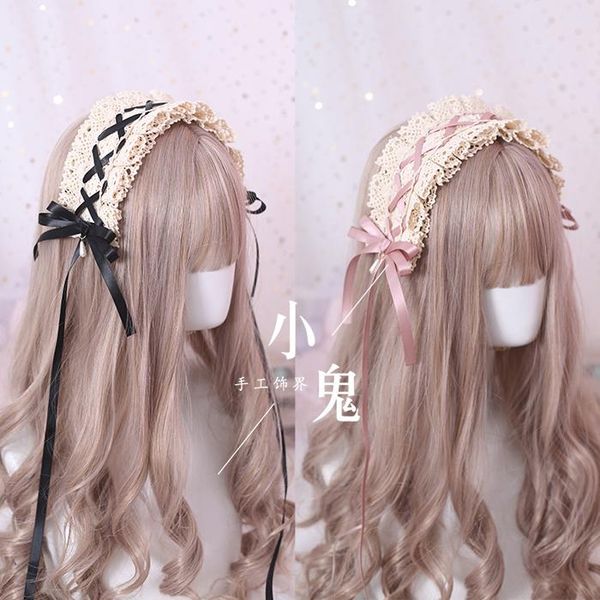 

party masks soft girl cute bow lace trim lolita hairband vintage japanese maid cosplay headwear sweet princess hairpin hair accessories