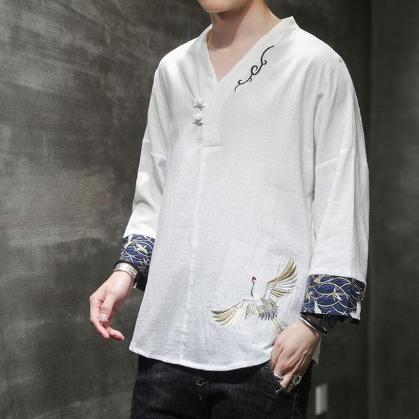 

ethnic clothing summer men linen shirt chinese style retro casual plus size traditional asian clothes tang suit for man 30495, Red