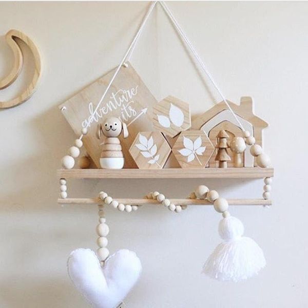 

decorative objects & figurines ins nordic star car tassel wooden beads ornament kids room decoration nursery tent hanging pendant wall decor