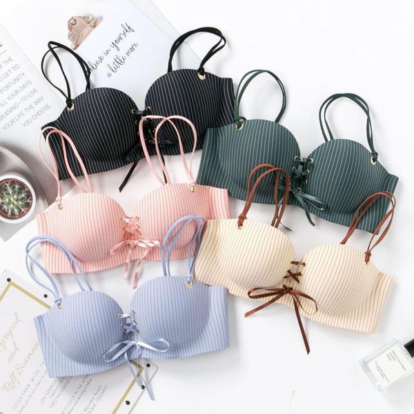 

women bra seamless striped lingerie bralette ladies wireless push up brassiere female underwear soft intimates new, Red;black