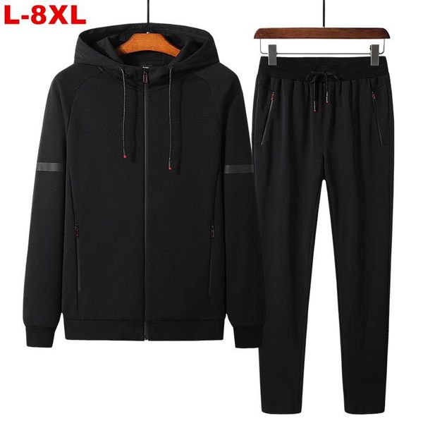 

men's tracksuits size 8xl 7xl plus 6xl hooded tracksuit sets oversized 2 pieces sportswear men zipper hoodie sweatsuits jackets pants, Gray
