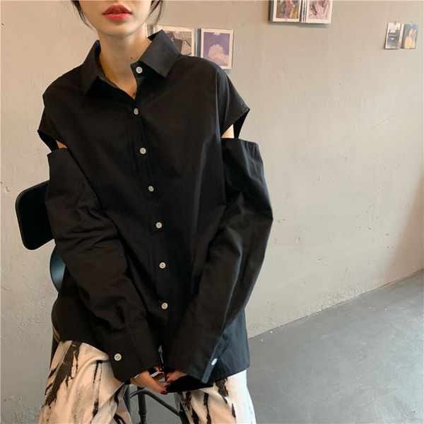 

new 3colors 2021 spring autumn women's blouse fashion korean style causal white black shirt women off shoulder (n0004 s70e
