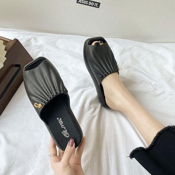 

slippers women shoes summer bohemia tassel tassels casual flat peep toe sandals slip on slipper, Black