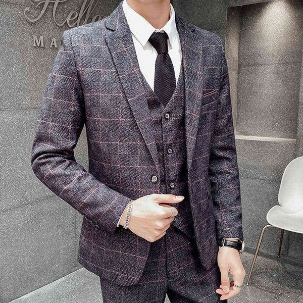 

luxury suits blaze suit main push fashion lattice four seasons leisure busins three piece suit men's not out of stock, Black