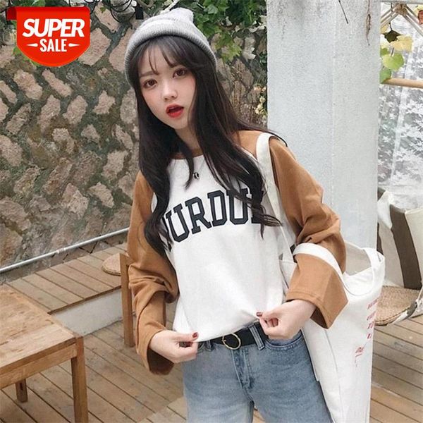 

lovely Harajuku long sleeved t shirt solid color o-neck Korean loose shirts vintage tops girls pullover t-shirt wholesale 2020 #vI8A, White