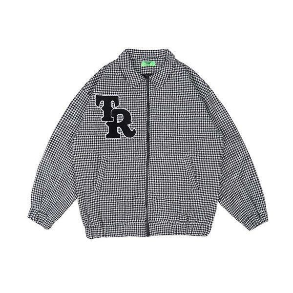 

youth leisure fashion coat ins autumn and winter new brand lapel grid letter loose boys' jacket, Black