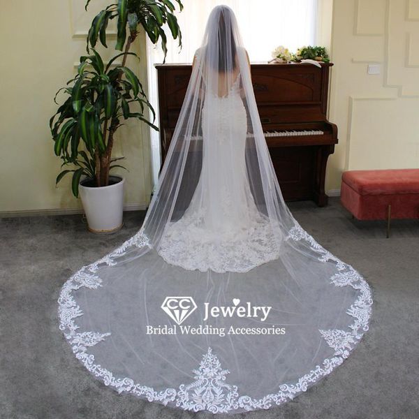

bridal veils cc wedding veil women hair accessories lace edge white ivory with comb 2.5 meters 1 layer elegant headdress v685, Black