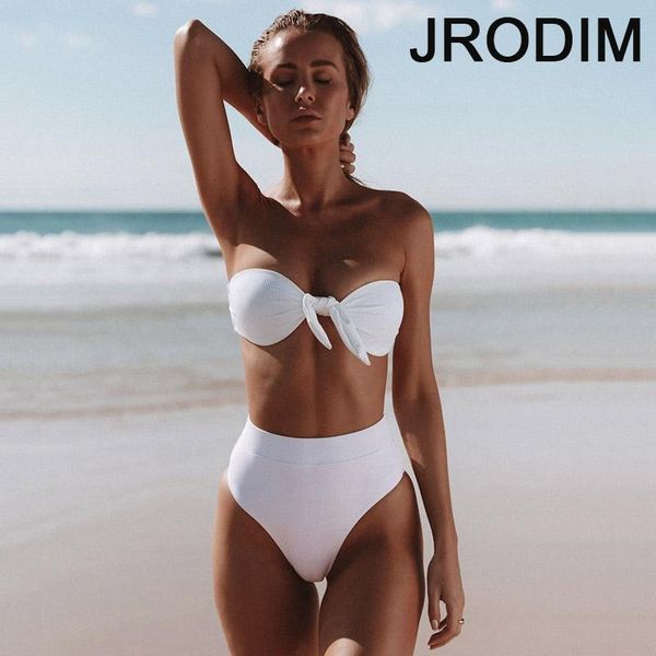 

women's swimwear jrodim bandeau bikini 2021 solid swimsuit women knotted push up set brazilian bathing suit beachwear biquin, White;black