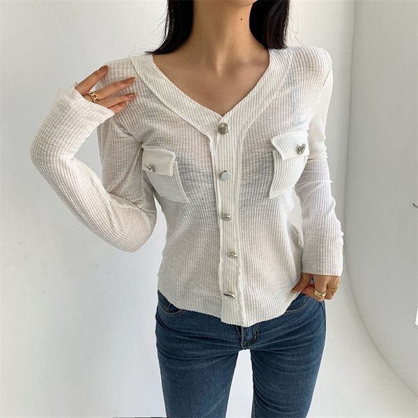 

new arrival 2021 v-neck solid large basic korea minimalist high waist women brief t-shirt 4rsv, White