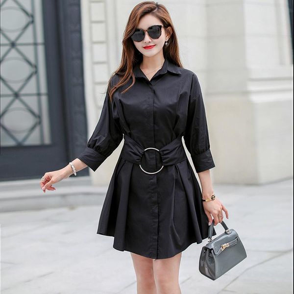 

summer white chiffon dress womens midi dress short sleeve slim waist vestidos 2021, Black;gray