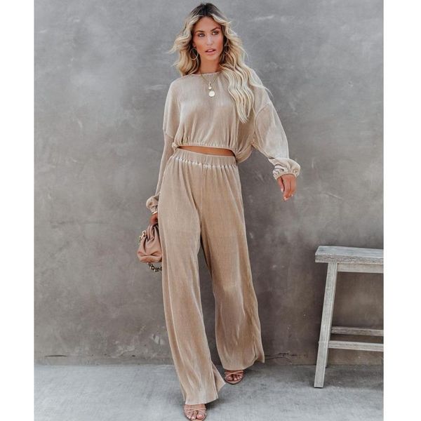 

women's two piece pants autumn 2 pieces set women fashion knitted o-collar sweater pullover straight outwear suit, White