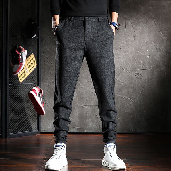 

2021 winter thickened casual male trousers black fashion wool 1asl