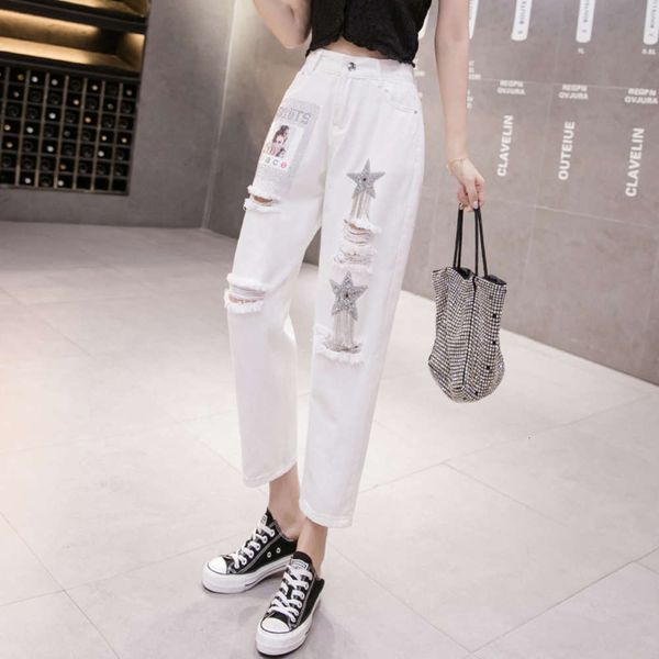 

autumn pants hole decal denim slim, style, Blue