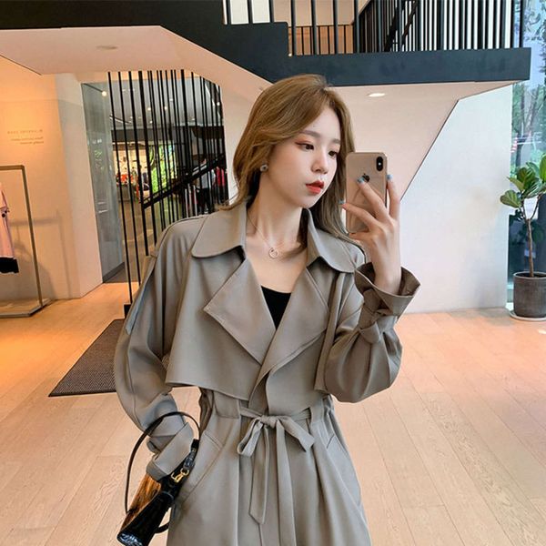 

windbreaker women's middle long 2020 new korean small loose autumn soft temperament fashionable coat fashion, Tan;black