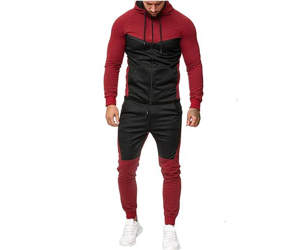 

men's splicing zipper tracksuits long sleeve hoodie sweater pants set, Gray