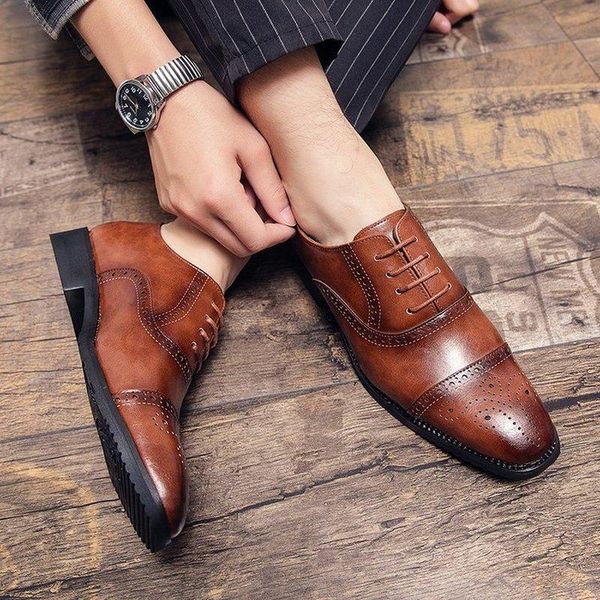 

dress shoes men male business man formal vintage pu leather brogues flat mens driving men's zapatos de hombres personlizar m0961, Black