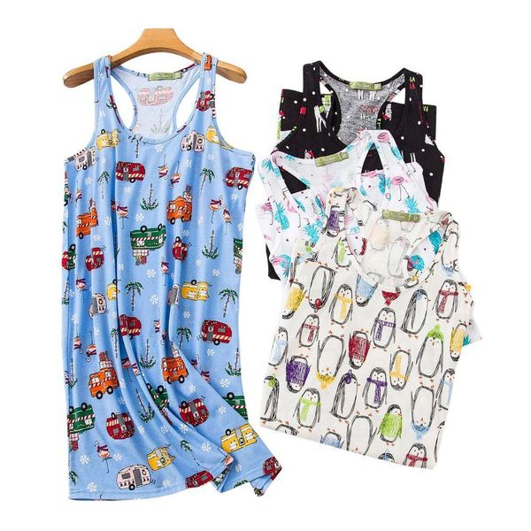 

summer sleeveless night dress womens sleepdress nightdress for women sweet cute cartoon nightgowns plus size, Black;red