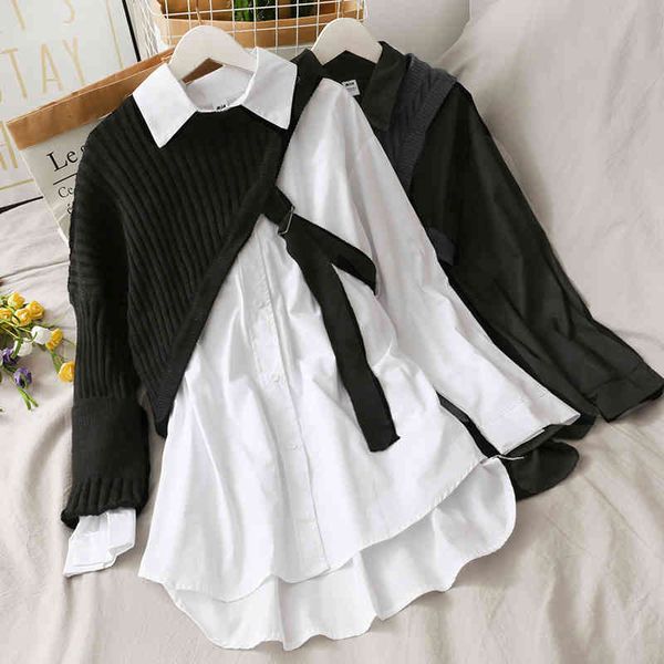 

women's blouses & shirts zcsmll camisa de manga comprida com gola virada para baixo, conjunto feminino duas peÃ§as curta malha, moda pri, White