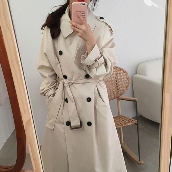 

women's trench coats coat korean style autumn button casual windbreaker pockets boho rain women slim fashion, Tan;black