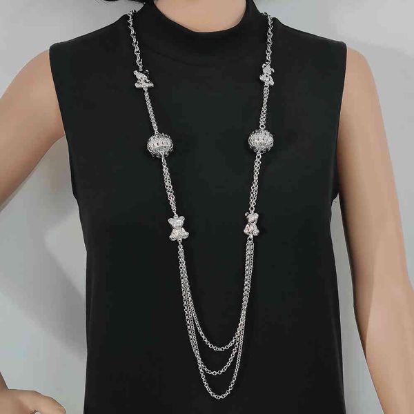 

trendy 2021 multi layer pendants necklaces for women gold metal necklace design jewelry gift, Silver