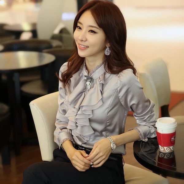 

women's blouses & shirts office ladies ruffles plus size women casual vintage long sleeve business work bohemian blusas tunic, White