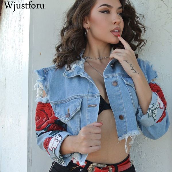 

wjustforu butterfly embroidery denim jacket women outerwear hollow out fashion jean jacket female casual short coat vestidos 201028, Black;brown