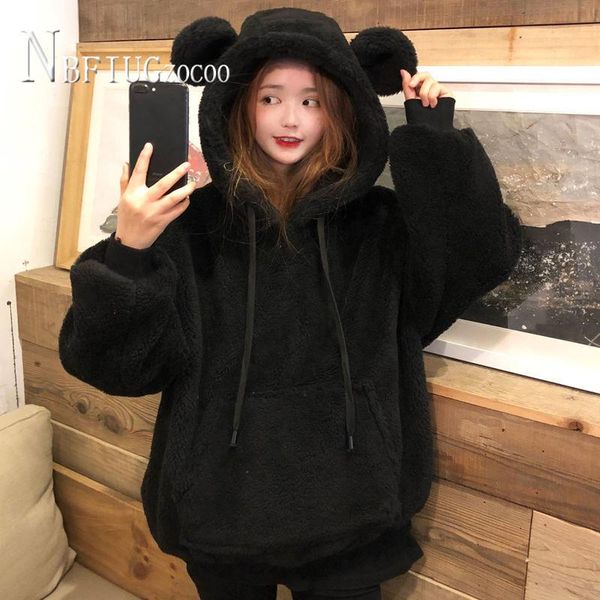 

women's hoodies & sweatshirts harajuku streetwear long sleeve hooded ladies pullover, Black